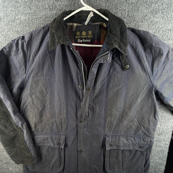 Barbour Strathyre Wax Jacket Blue Men Full Zip Cotton Canvas Collared Insulated
